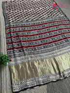 Cream Pure Modal Silk Sequin Ajrakh Print Saree for Wedding Reception | Buy Now