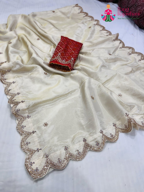 Cream Pure Tissue Silk Gota Patti Saree : Soft Grace main-image