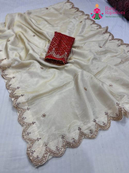 Cream Pure Tissue Silk Gota Patti Saree : Soft Grace main-image