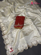 Cream Pure Tissue Silk Gota Patti Saree for Wedding Reception | Statement Drape