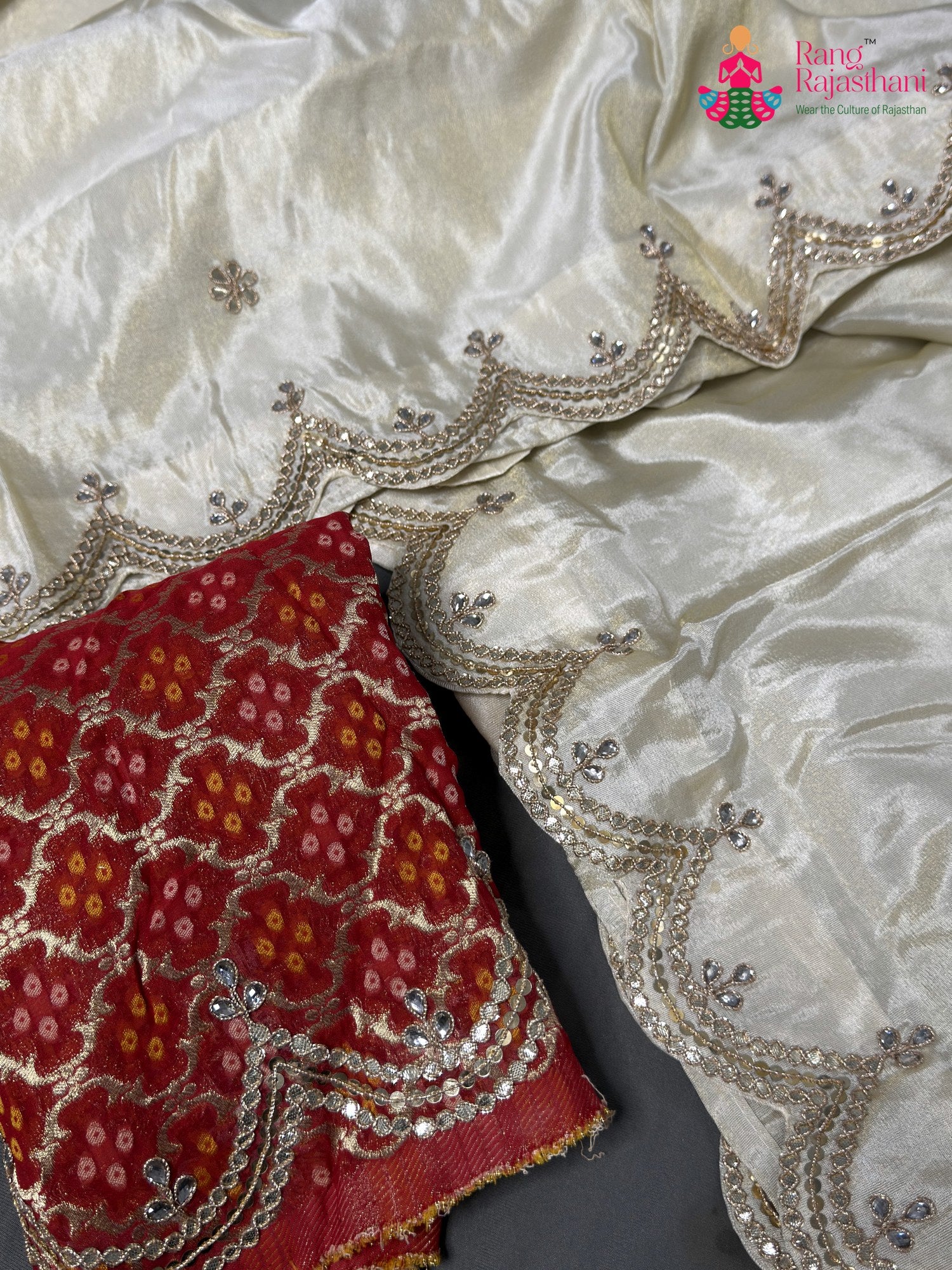 Cream Pure Tissue Silk Gota Patti Saree for Wedding Reception | Wedding Wear