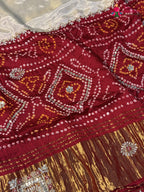 pallu detailing of cream pure tissue silk gota patti saree