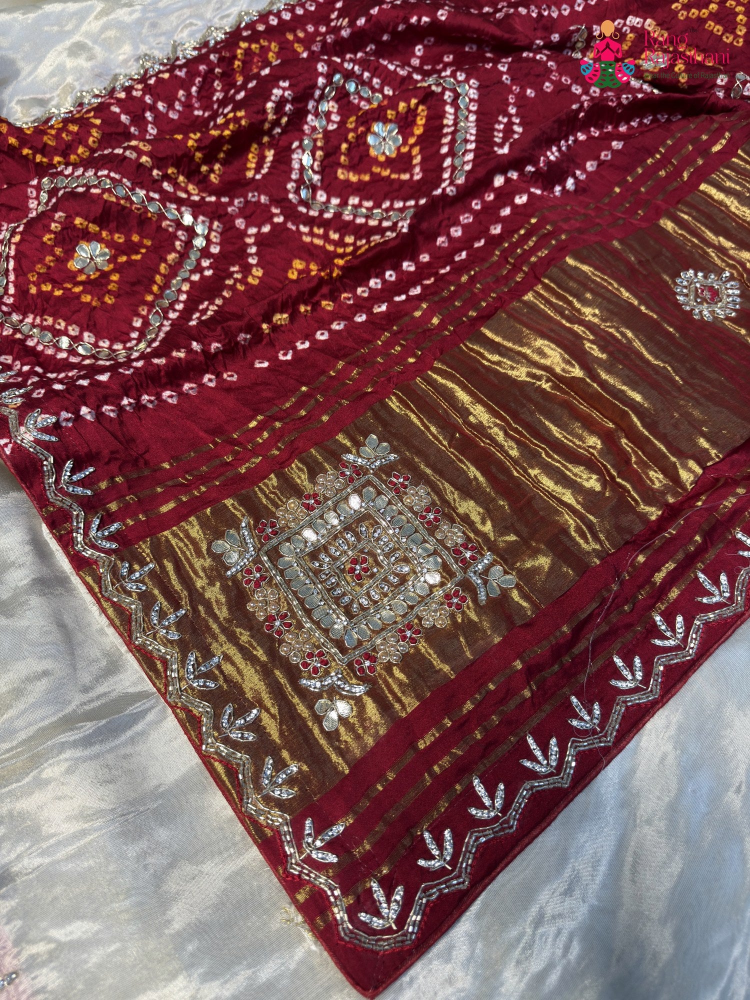 complete look of cream pure tissue silk gota patti saree