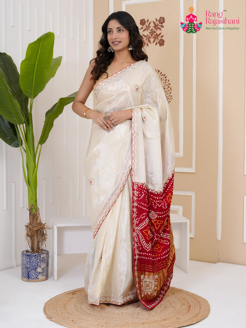 Cream Pure Tissue Silk Gota Patti Saree for Wedding Reception | Bridal Wear main-image