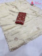 complete look of cream pure tissue silk gota patti saree 