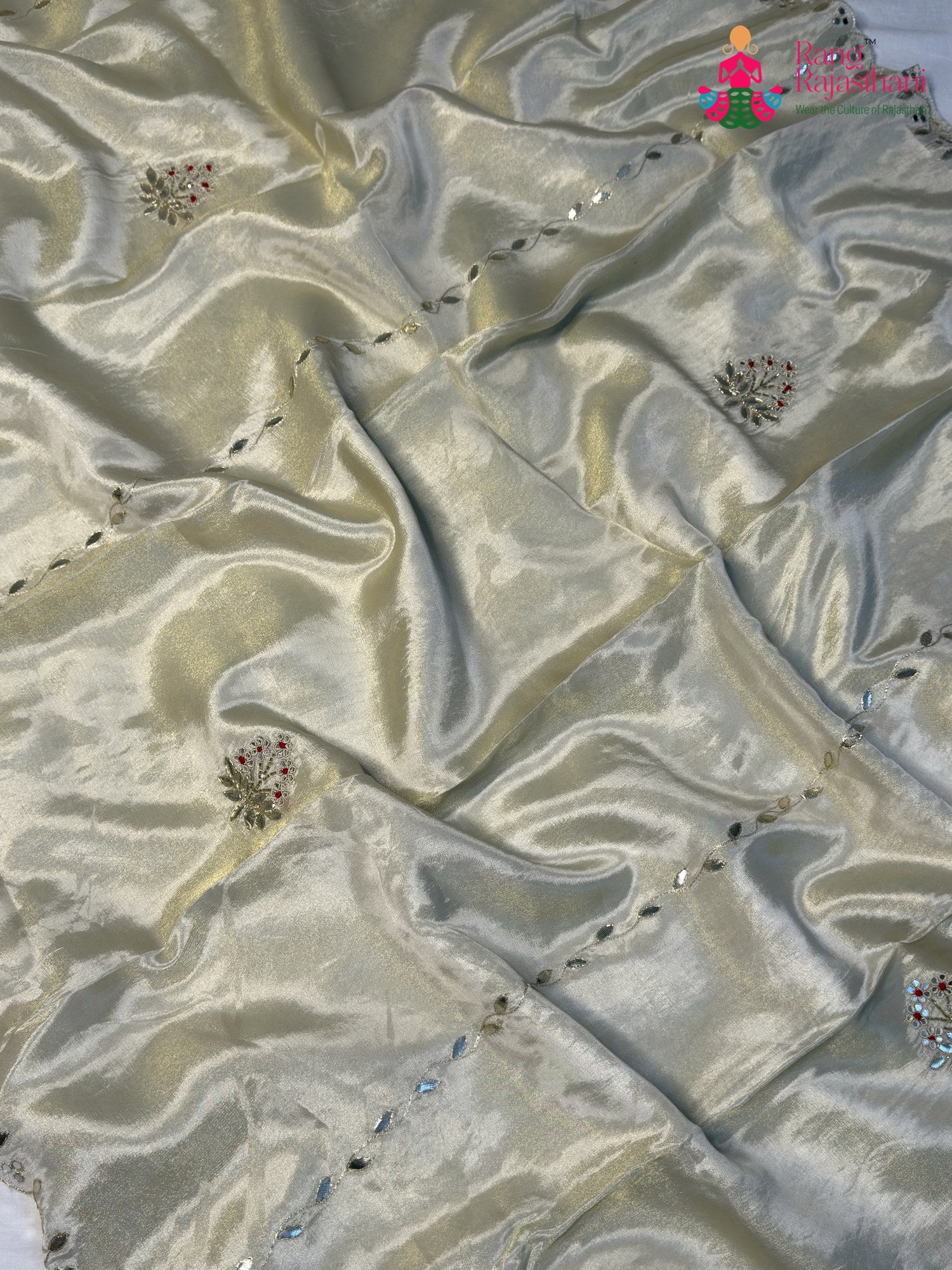 Cream Pure Tissue Silk Gota Patti Saree for Wedding Guest | Buy Now