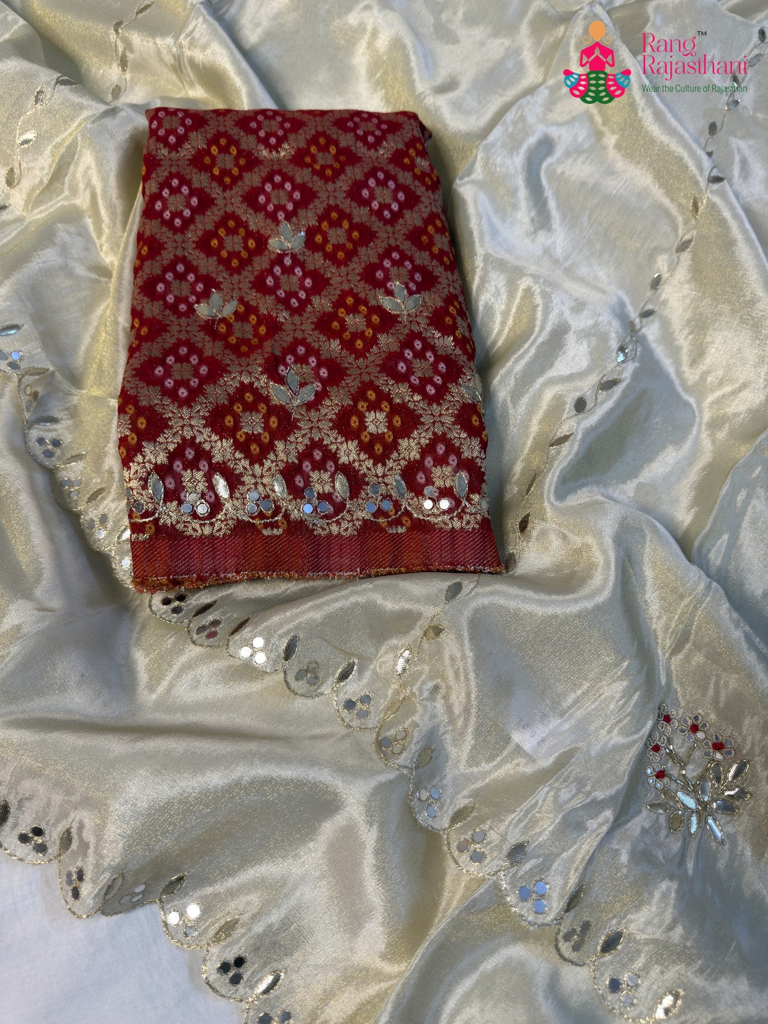 Cream Pure Tissue Silk Gota Patti Saree for Wedding Guest | Buy Now