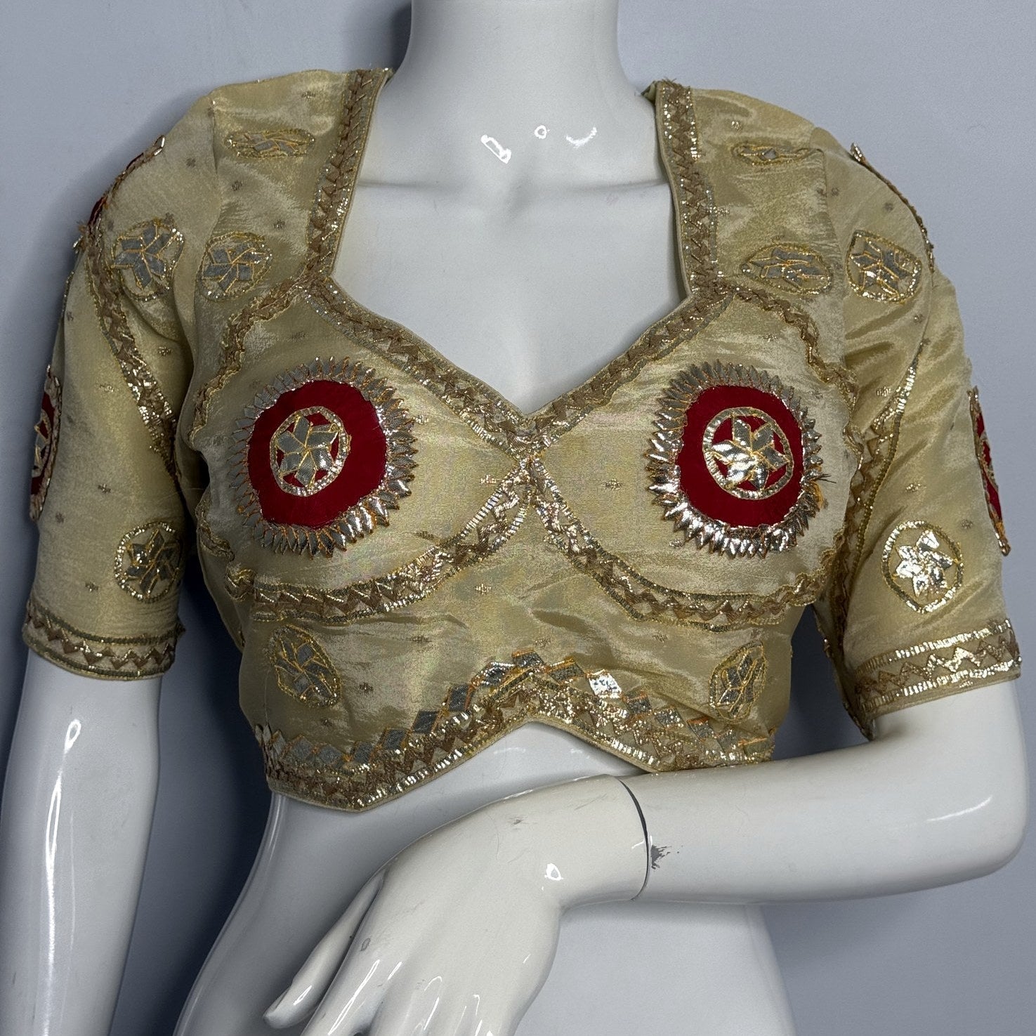 cream pure upada silk gota patti blouse 3764 by Rang Rajasthani