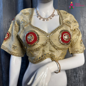 Cream Pure Upada Silk Gota Patti Blouse for Wedding Guest | Stylist Pick