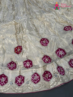 lehenga flare detailing of cream semi gaji silk bandhani lehenga chunni