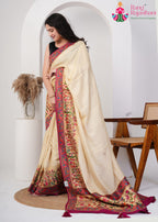 Creem Pure Silk saree with Hand Embroidery pleats view