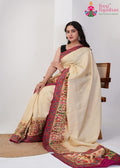 Cream Pure Silk saree with Hand Embroidery side drape view
