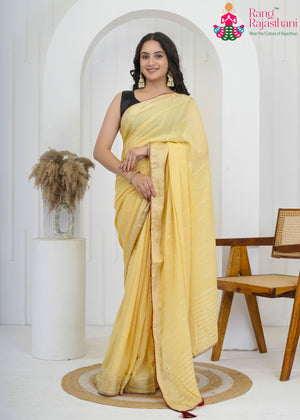 Beige Chinnon Plain Saree for Wedding Guest | Luxe Collection