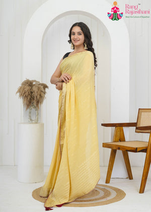 Beige Chinnon Plain Saree for Wedding Guest | Luxe Collection