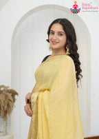 Cream Chinon saree with Sequence back view