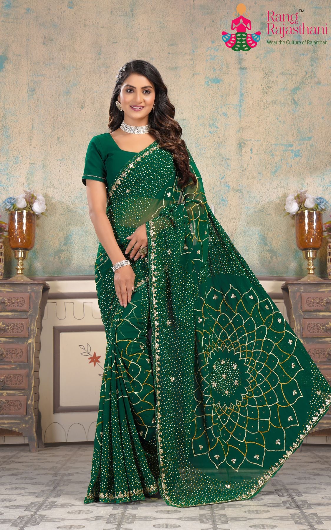 Green Bandhani saree — Modern look saree| Rang Rajasthani