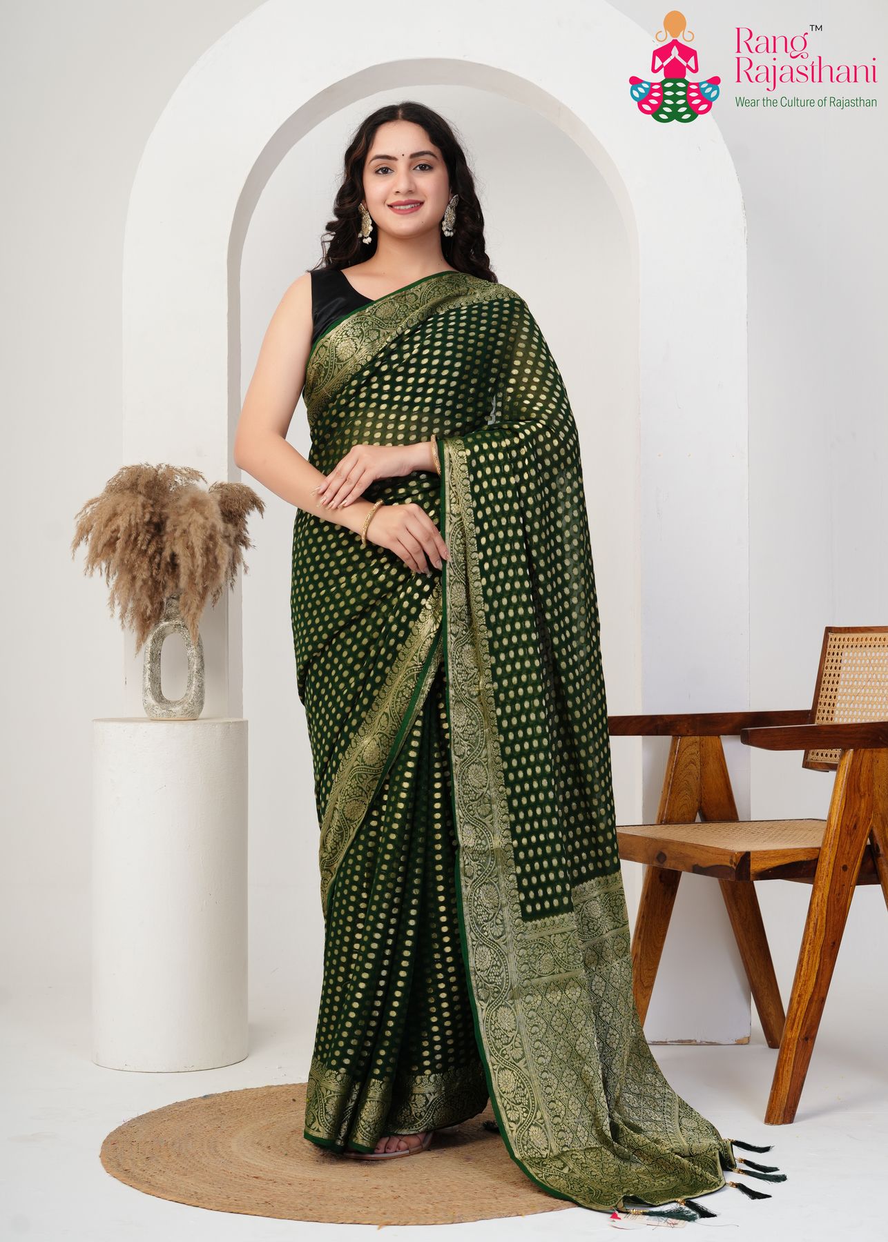 Green Khaddi Work saree — Festive saree | Rang Rajasthani saree