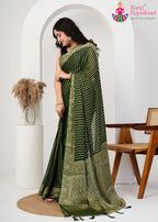 Green Pure Georgette saree with Khaddi Work side drape view