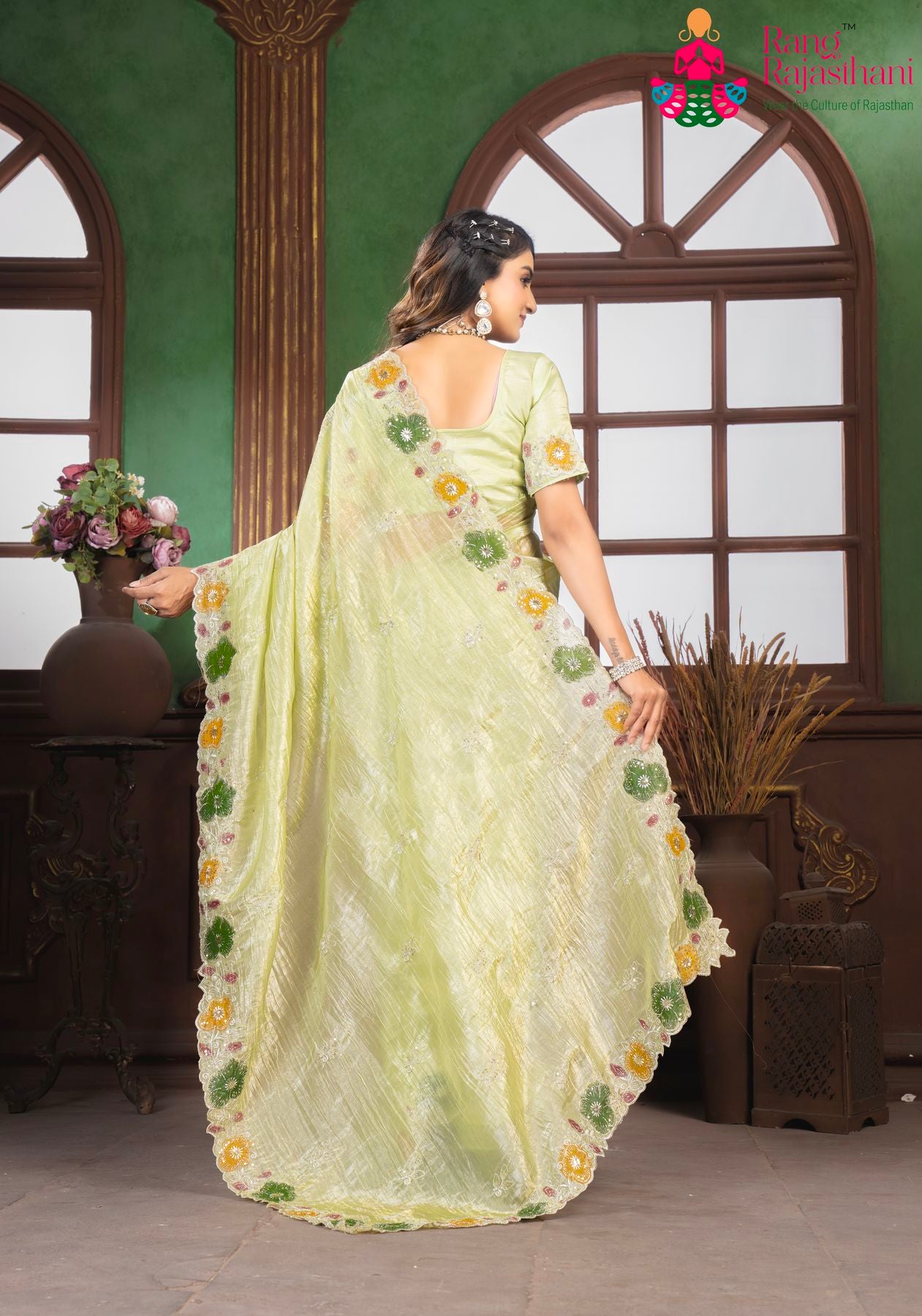Breathable Pista Fabric Saree - Party Ready