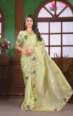 Pista Synthetic Tissue Sangeet Party saree with Zari Work from Rang Rajasthani
