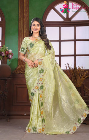 Green Art Silk Zari Embroidery Saree for Mehendi Ceremony | Handcrafted Pick