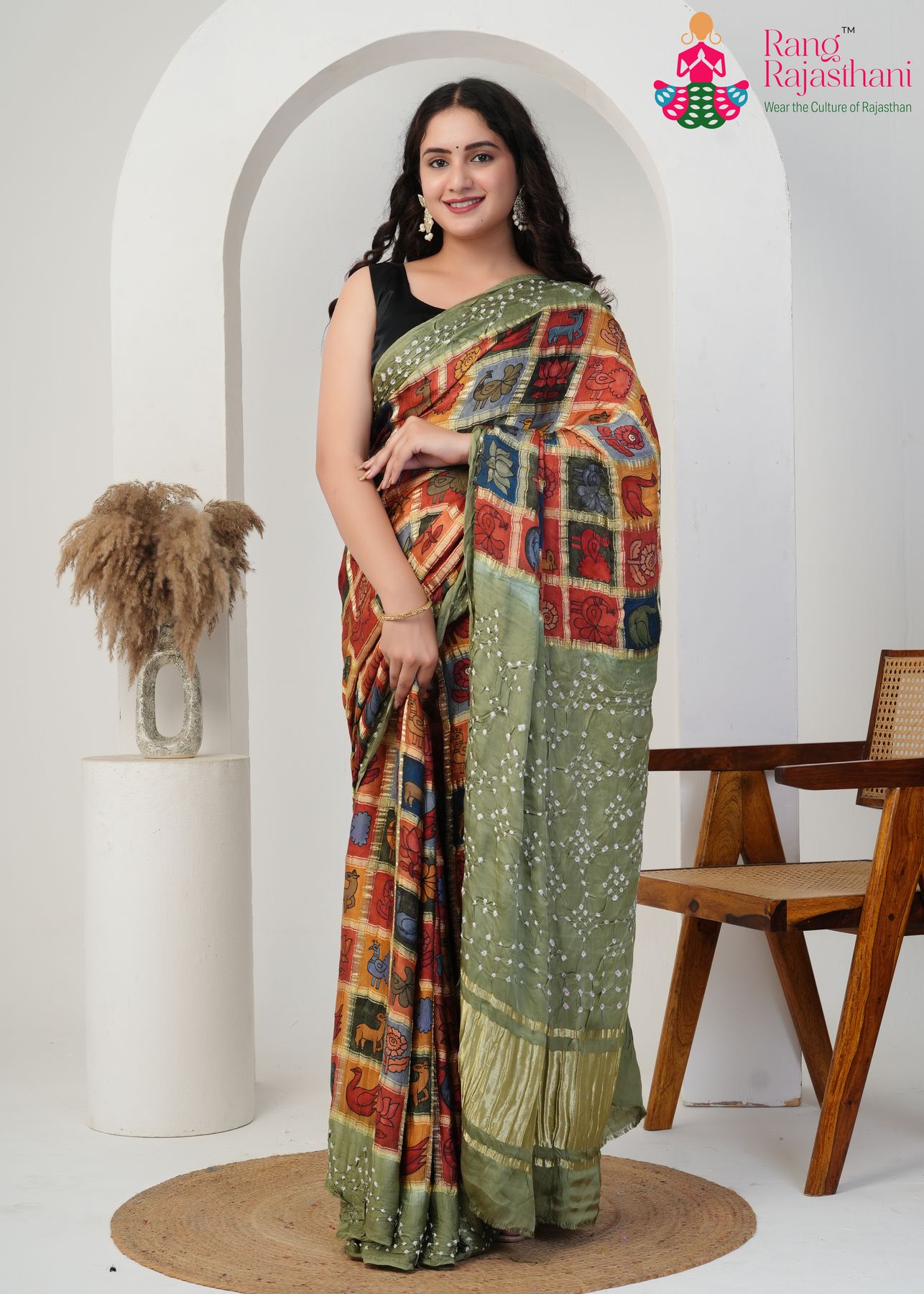 Olive Gajji Silk Artistic Saree : Heritage Fusion