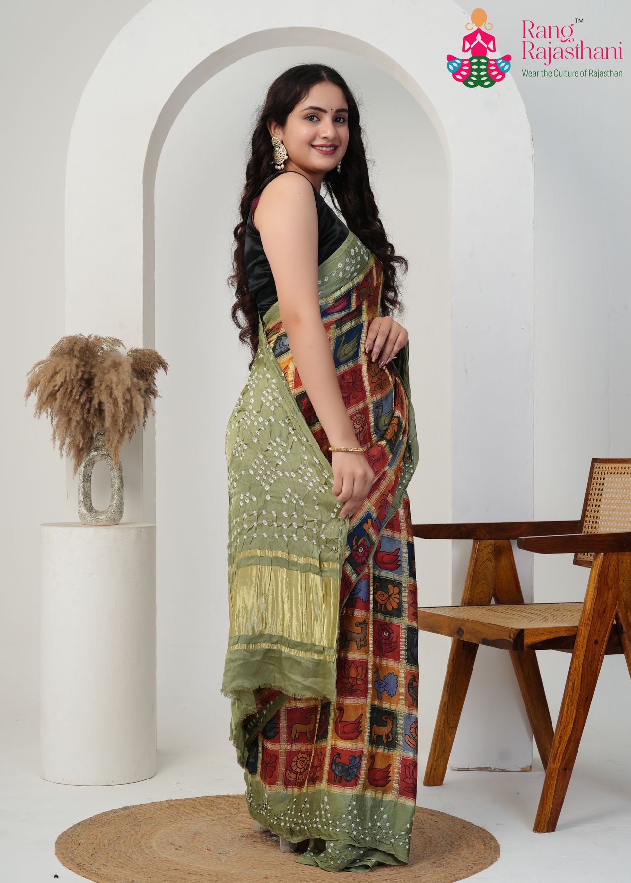 Olive Gajji Silk Artistic Saree : Heritage Fusion