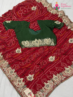 fabric texture of elegant red fabric saree