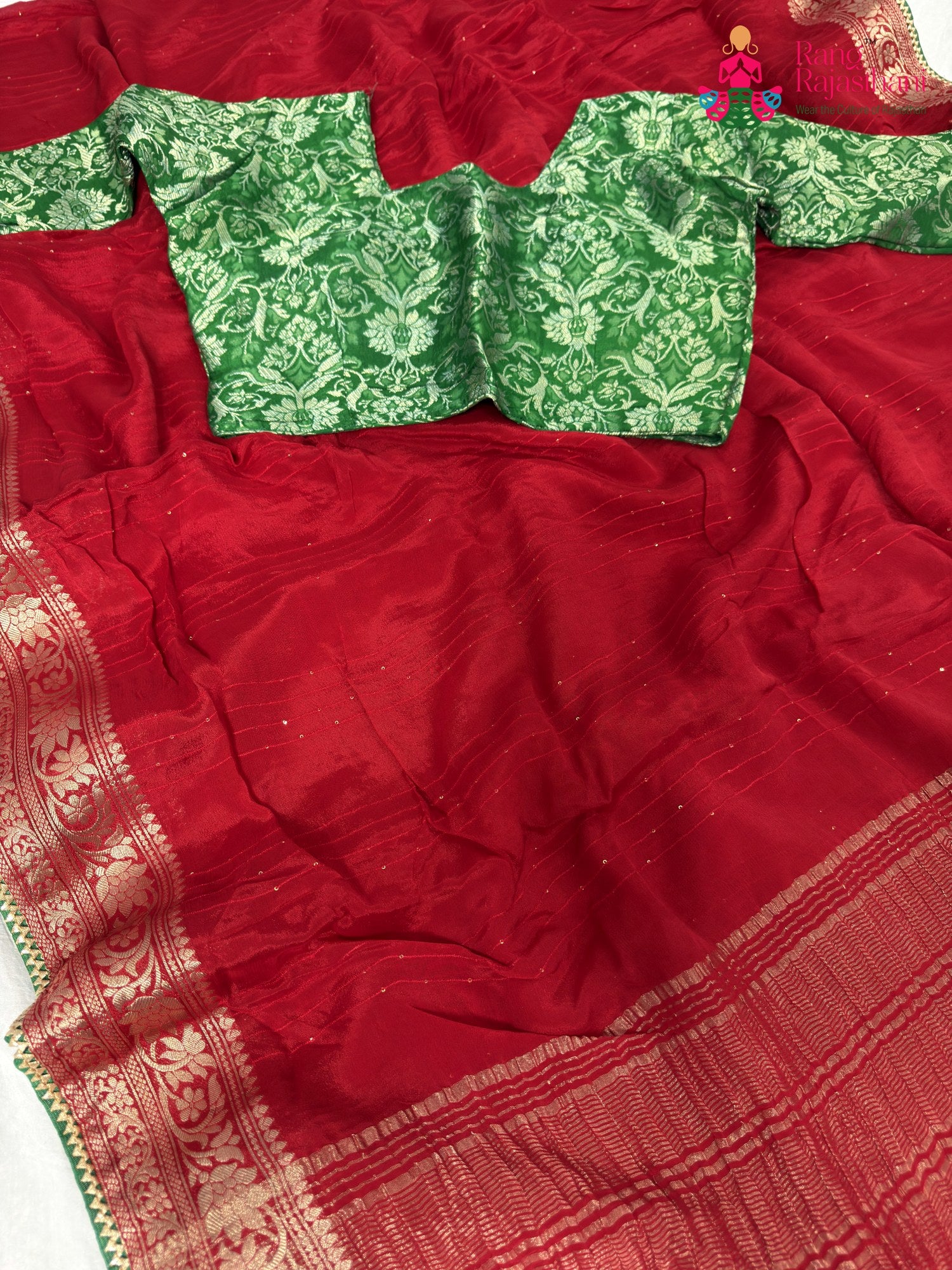fabric texture of festive red fabric saree