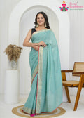 Aqua Firozi Chinon office party saree with Sequence from Rang Rajasthani