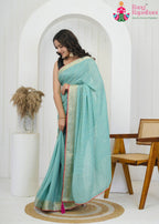 Aqua Firozi Chinon saree with Sequence side drape view