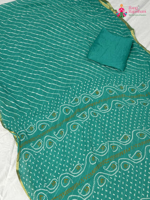 Firozi Chiffon Leheriya Saree for Festive Celebration | Buy Now