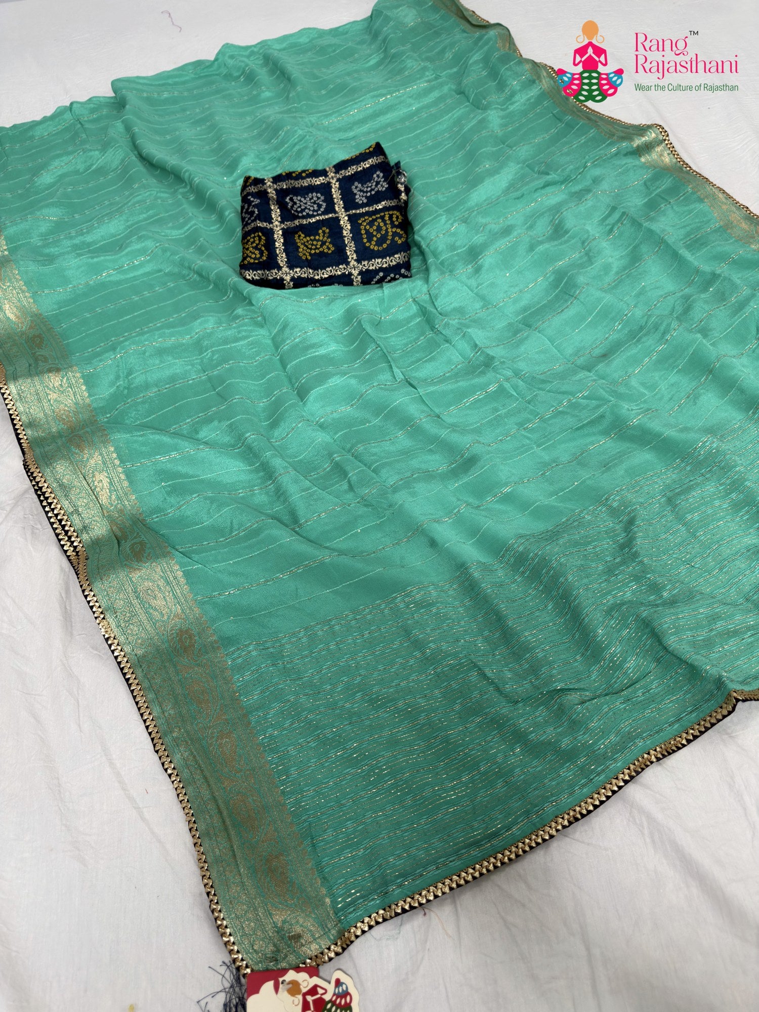 firozi chinnon bandhani saree for raksha bandhan by Rang Rajasthani