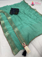 complete look of firozi chinnon bandhani saree