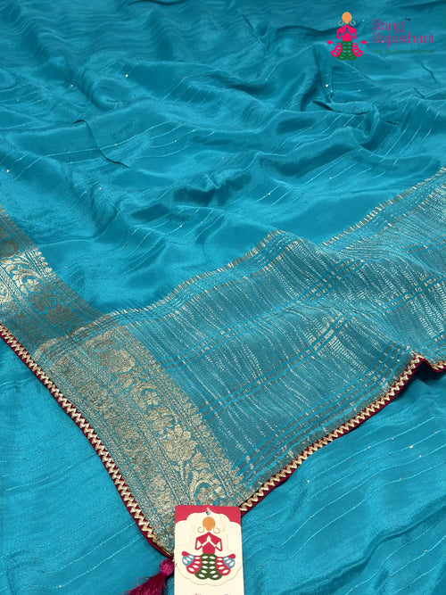 Firozi Chinnon Plain Saree for Raksha Bandhan | Best Seller main-image