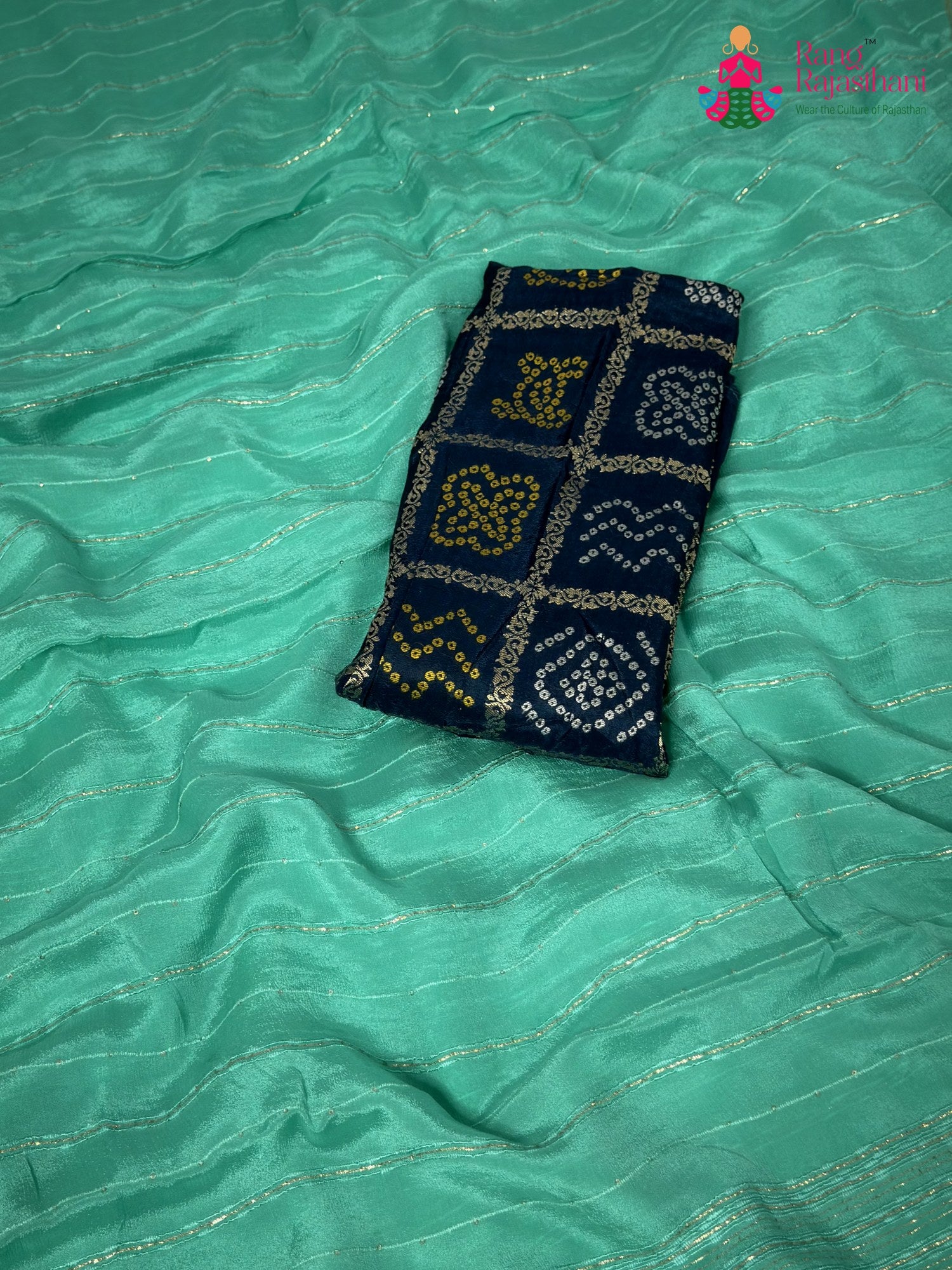 Firozi Chinnon Plain Saree for Raksha Bandhan | Season Edit