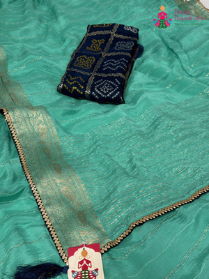 Firozi Chinnon Plain Saree for Raksha Bandhan | Season Edit