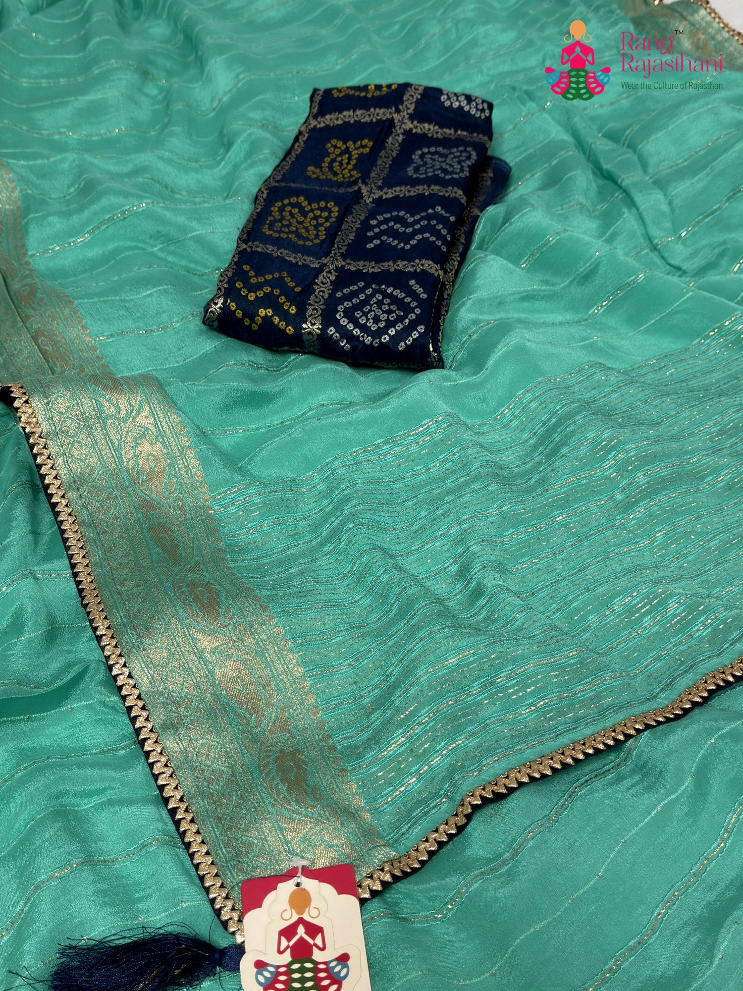 Firozi Chinnon Plain Saree for Raksha Bandhan | Season Edit