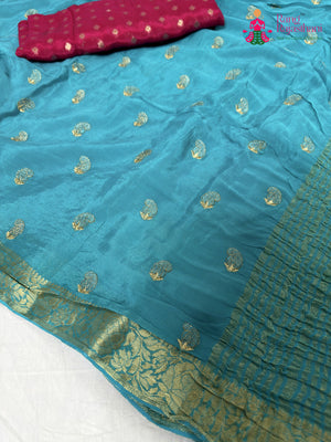 Firozi Chinnon Resham Embroidery Saree for Raksha Bandhan | Wedding Edit