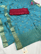 complete look of firozi chinnon resham embroidery saree