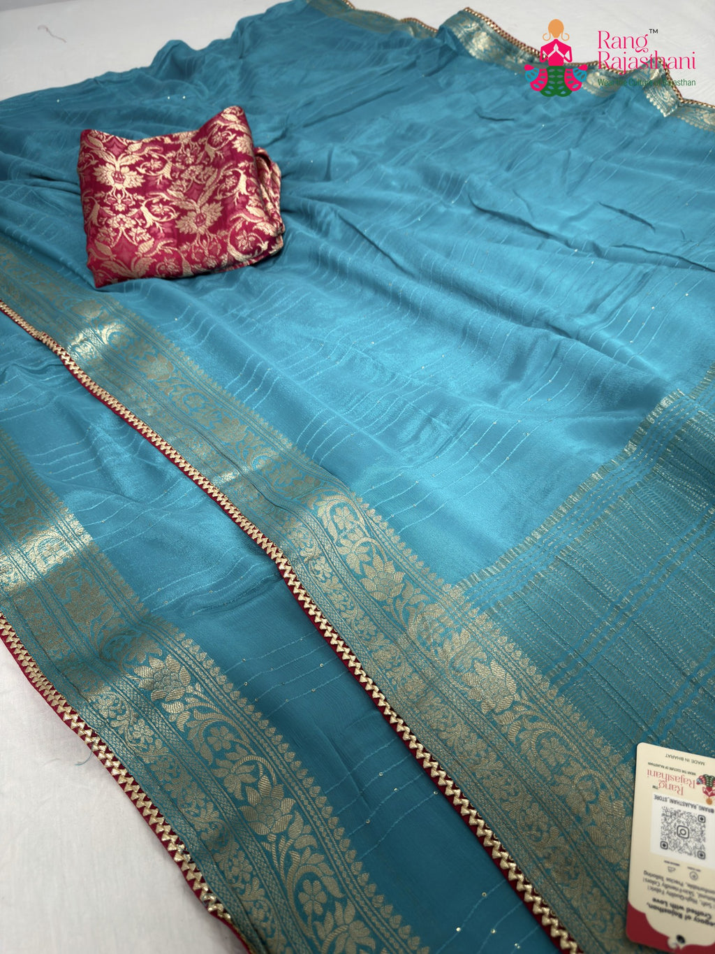 complete look of firozi chinnon saree