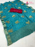 firozi chinnon sequin saree for sangeet night by Rang Rajasthani