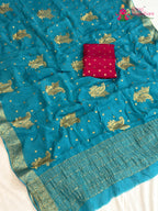 firozi chinnon sequin saree ethnic wear by Rang Rajasthani