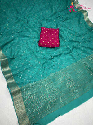 Firozi Chinnon Sequin Saree for Raksha Bandhan | Stylist Pick