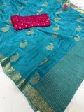 Firozi Chinnon Zari Embroidery Saree for Raksha Bandhan | Designer Pick