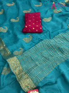 firozi chinnon zari embroidery saree ethnic wear by Rang Rajasthani