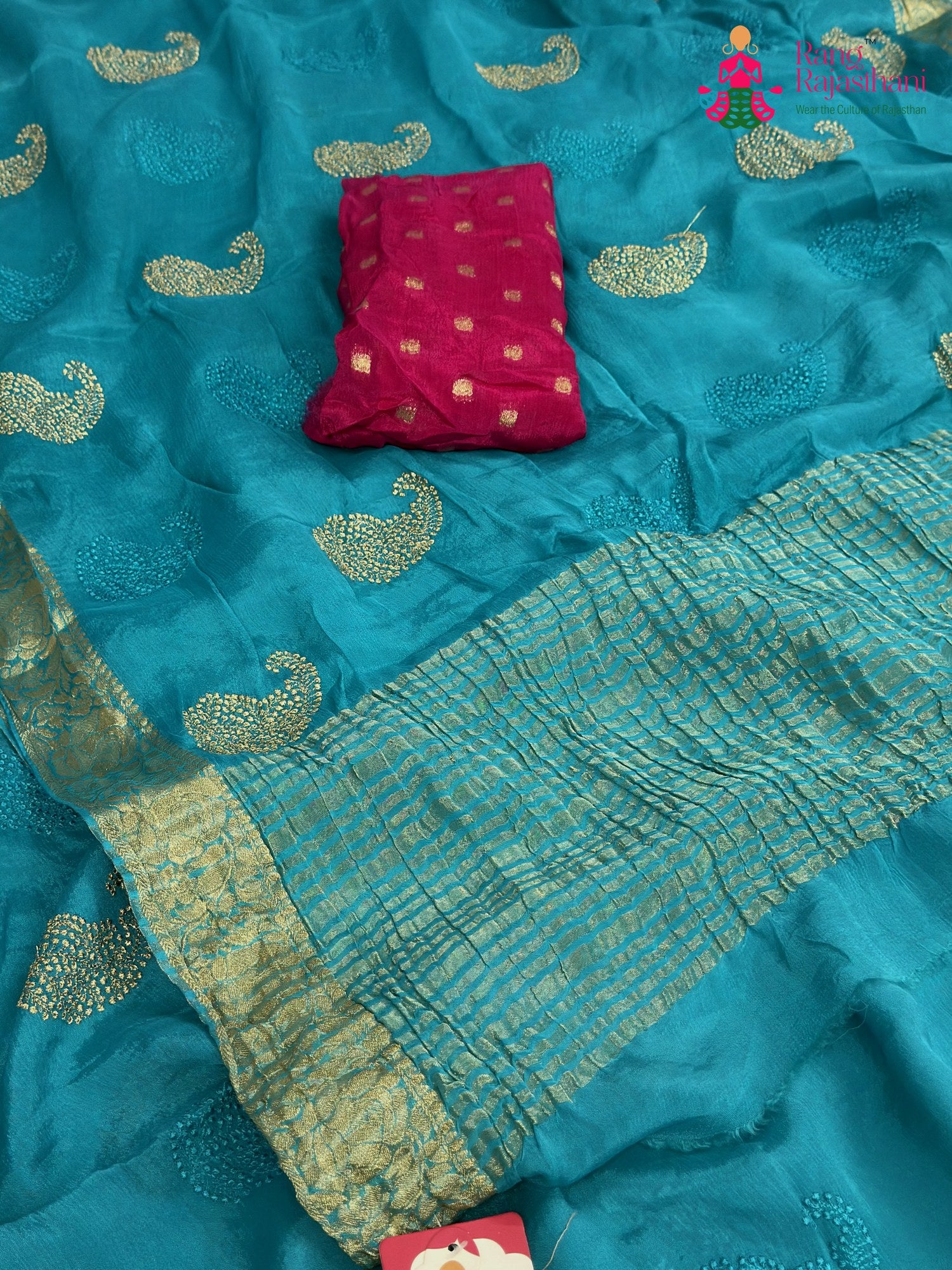 Firozi Chinnon Zari Embroidery Saree for Raksha Bandhan | Classic Pick