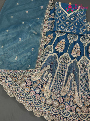 Firozi Net Zari Embroidery Lehenga Chunni for Wedding Reception | Order Online