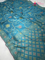full view of firozi pure crape chinon banarasi khaddi mina jaal saree