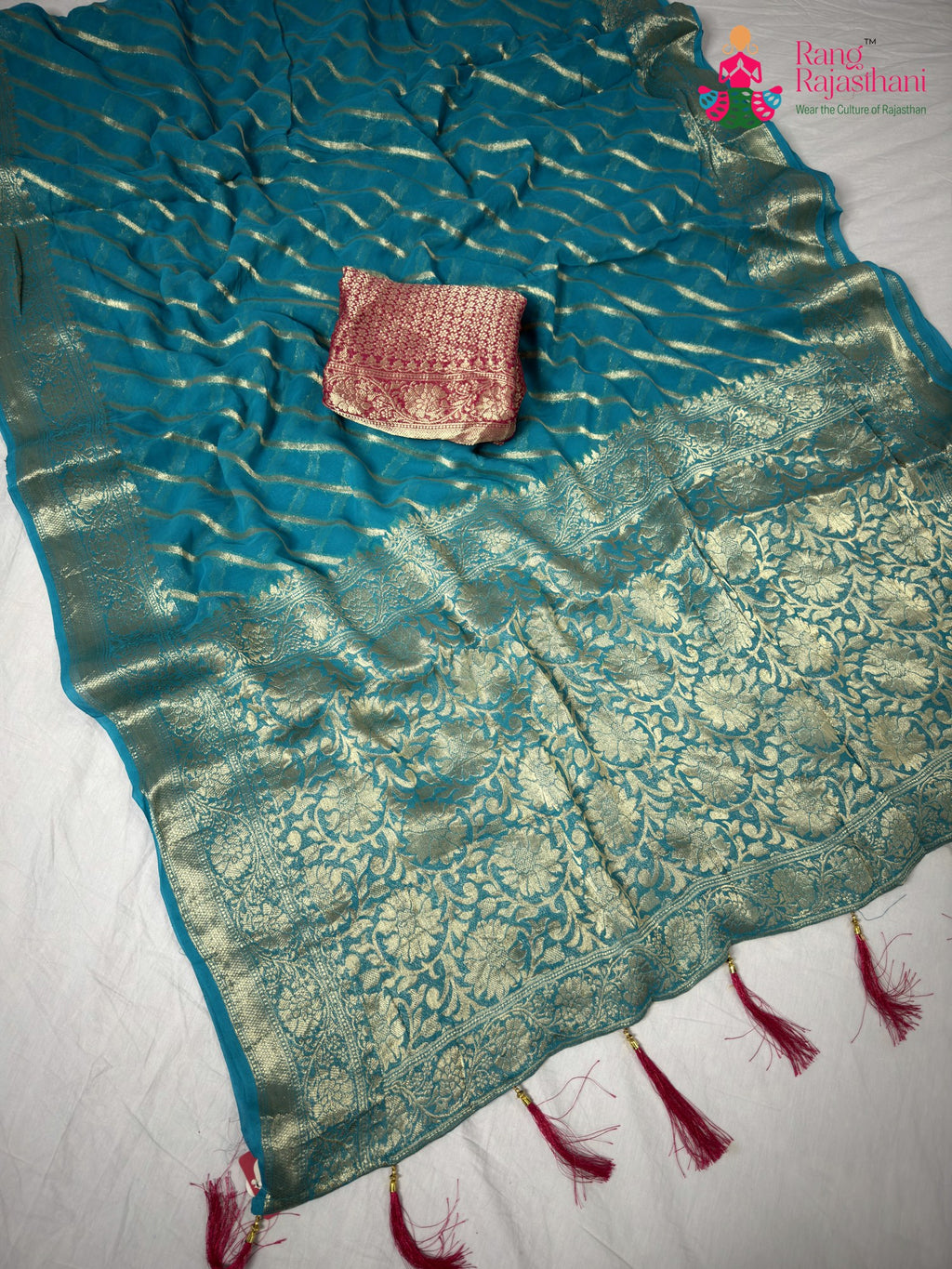 Firozi Pure Georgette Flowing Leheriya Saree : Festive Glow